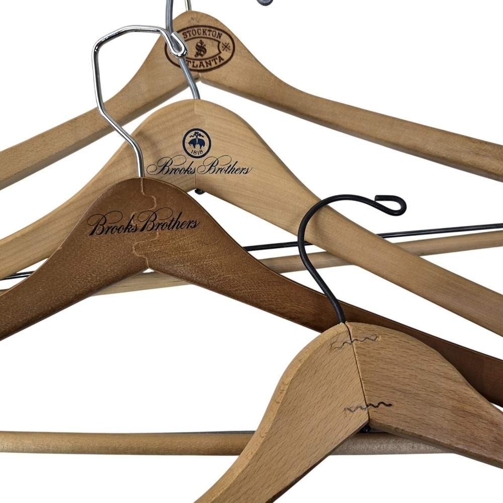Vintage Brooks Brothers H Stockton Wooden Suit Coat Hangers Classics Bundle of 4